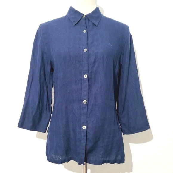 Lauren Ralph Lauren Tops - Lauren Ralph Lauren Women’s 100% Linen Button-Front Shirt Blouse Blue Size Small